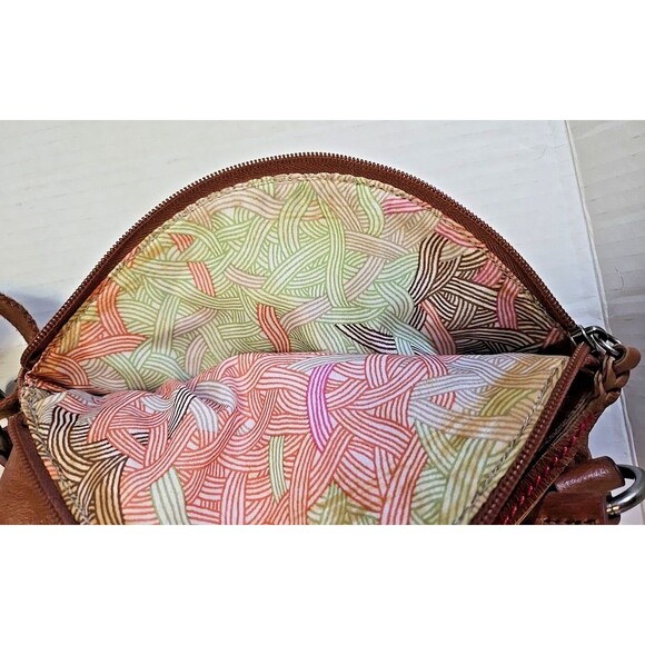 The Sak Genuine Leather Bag Crossbody Embroidered Adjustable Strap Foldover - Picture 10 of 16